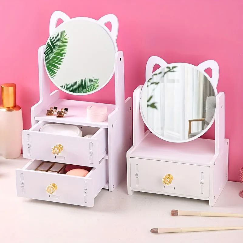 Premium Rotating Makeup Mirror with Drawer Storage – Stylish & Functional Beauty Organizer