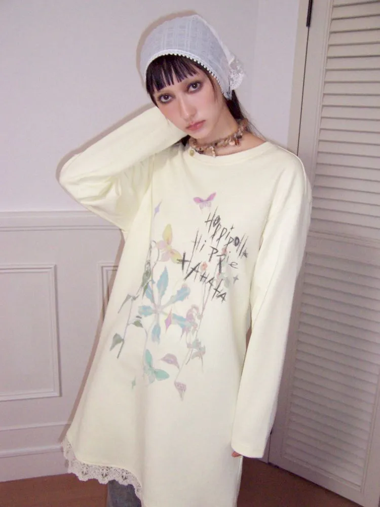 Printed Loose Casual Long Sleeve T-Shirt Dress【s0000010098】