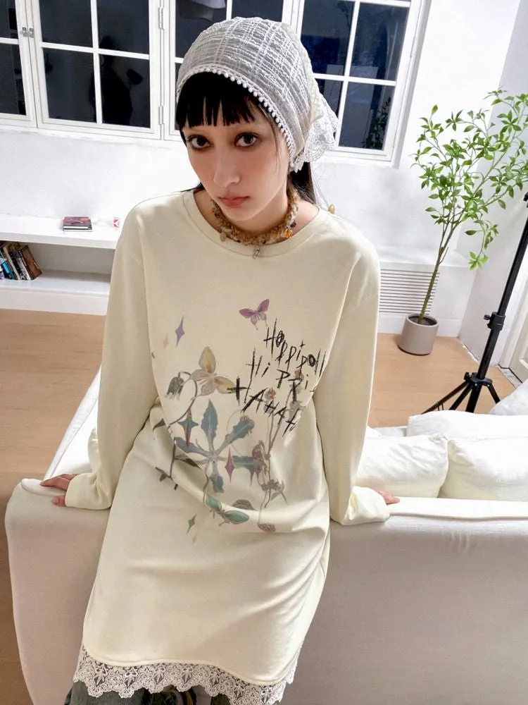 Printed Loose Casual Long Sleeve T-Shirt Dress【s0000010098】