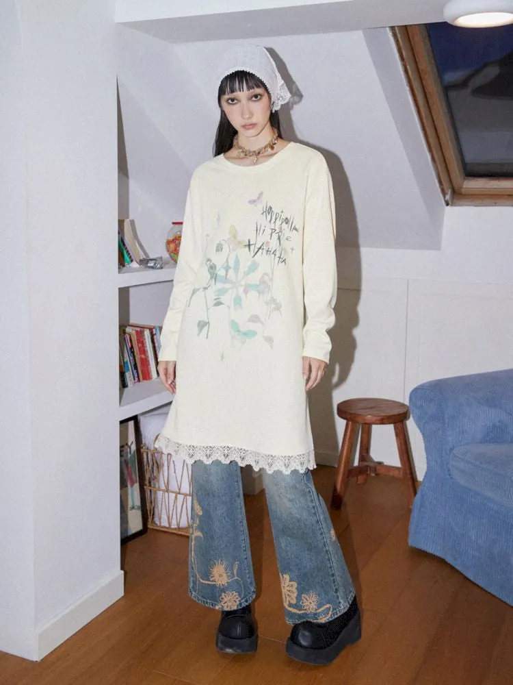 Printed Loose Casual Long Sleeve T-Shirt Dress【s0000010098】