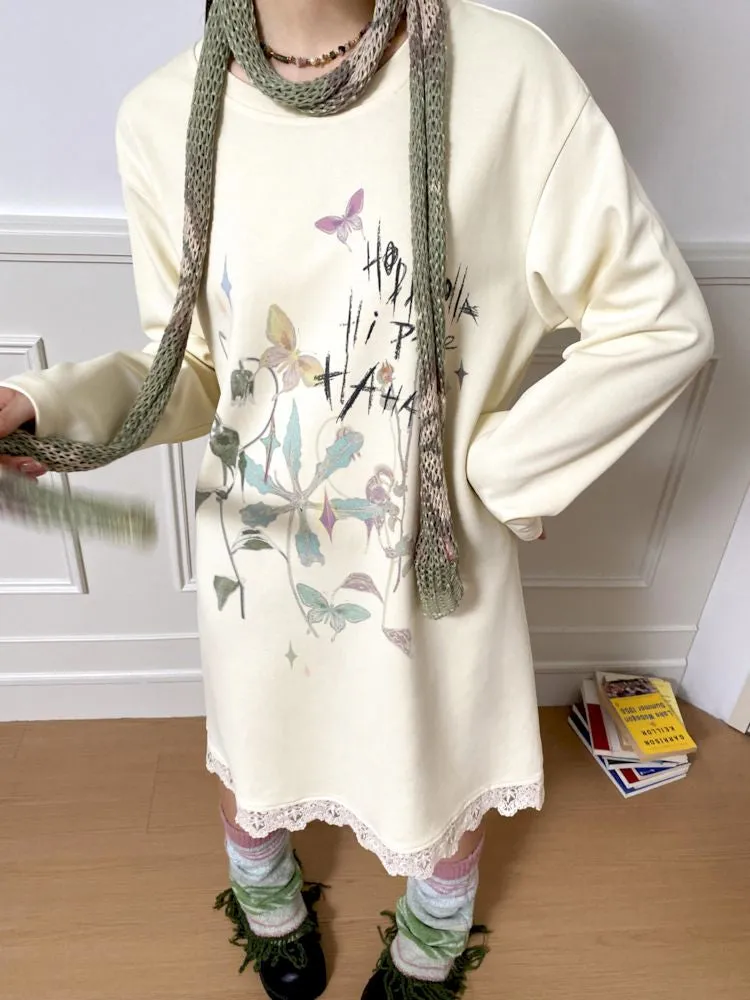 Printed Loose Casual Long Sleeve T-Shirt Dress【s0000010098】