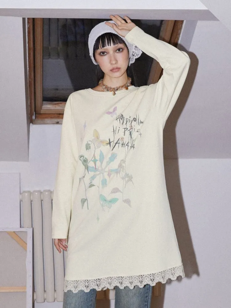 Printed Loose Casual Long Sleeve T-Shirt Dress【s0000010098】