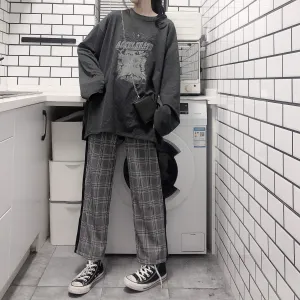 Sale Casual Plaid Internet Girl Trouser Stripe Pants