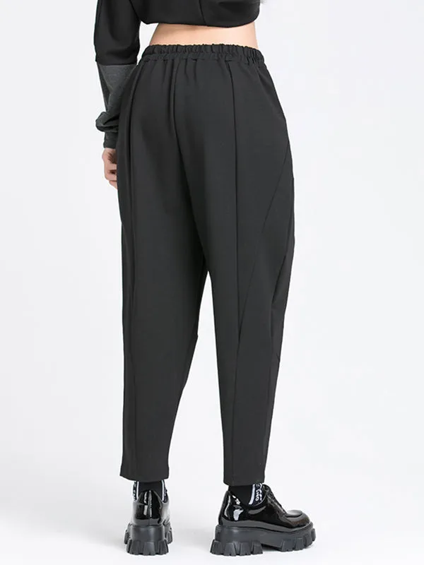 Simple Casual Split-Joint Pleats Black Harem Pants