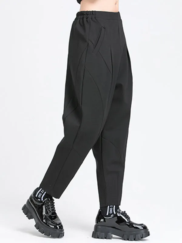 Simple Casual Split-Joint Pleats Black Harem Pants