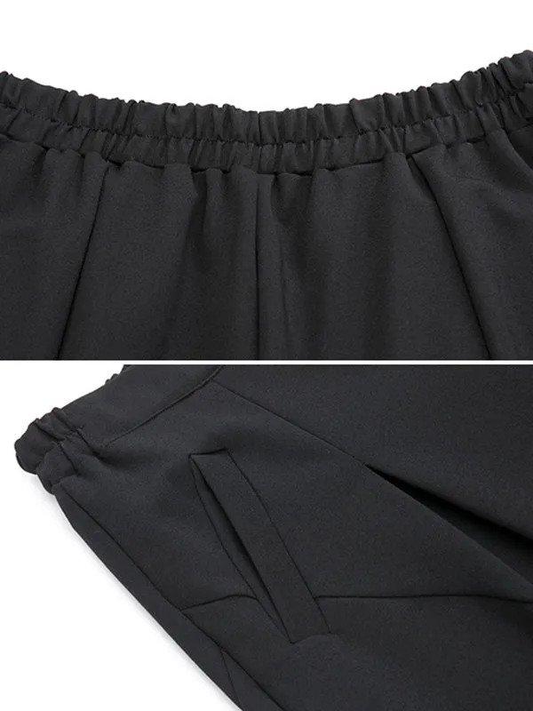 Simple Casual Split-Joint Pleats Black Harem Pants