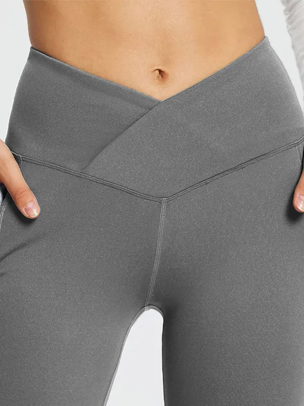 Solid Color Casual Ladies High Waist Slim Wide Leg Yoga Fitness Pants