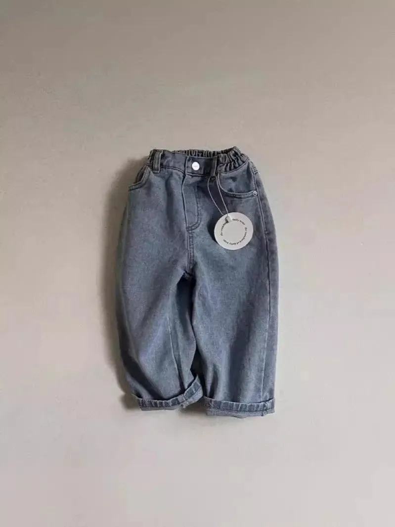 Solid Denim Casual Pants