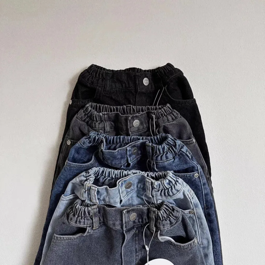 Solid Denim Casual Pants