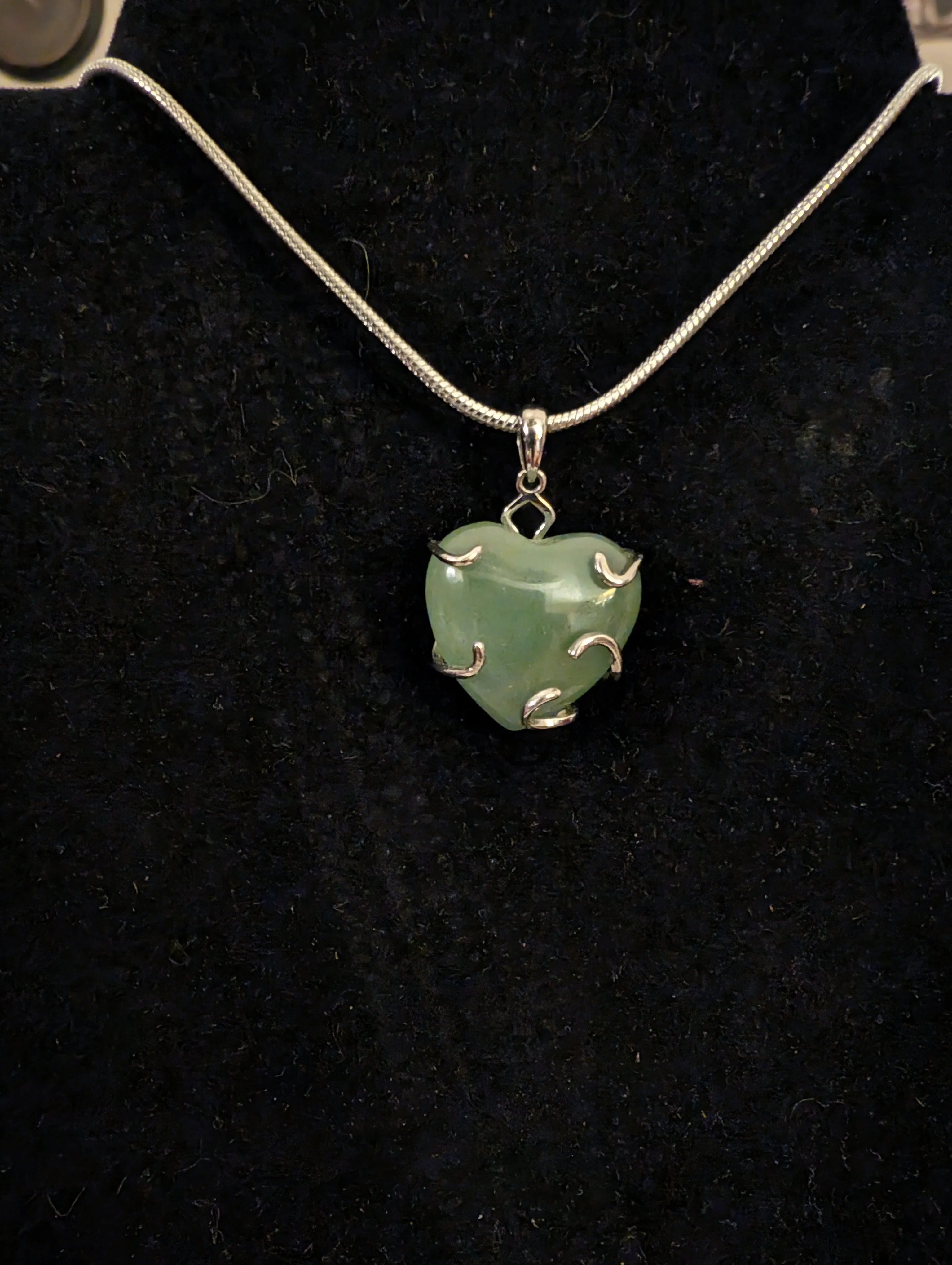 Sterling Silver Green Aventurine Heart Necklace