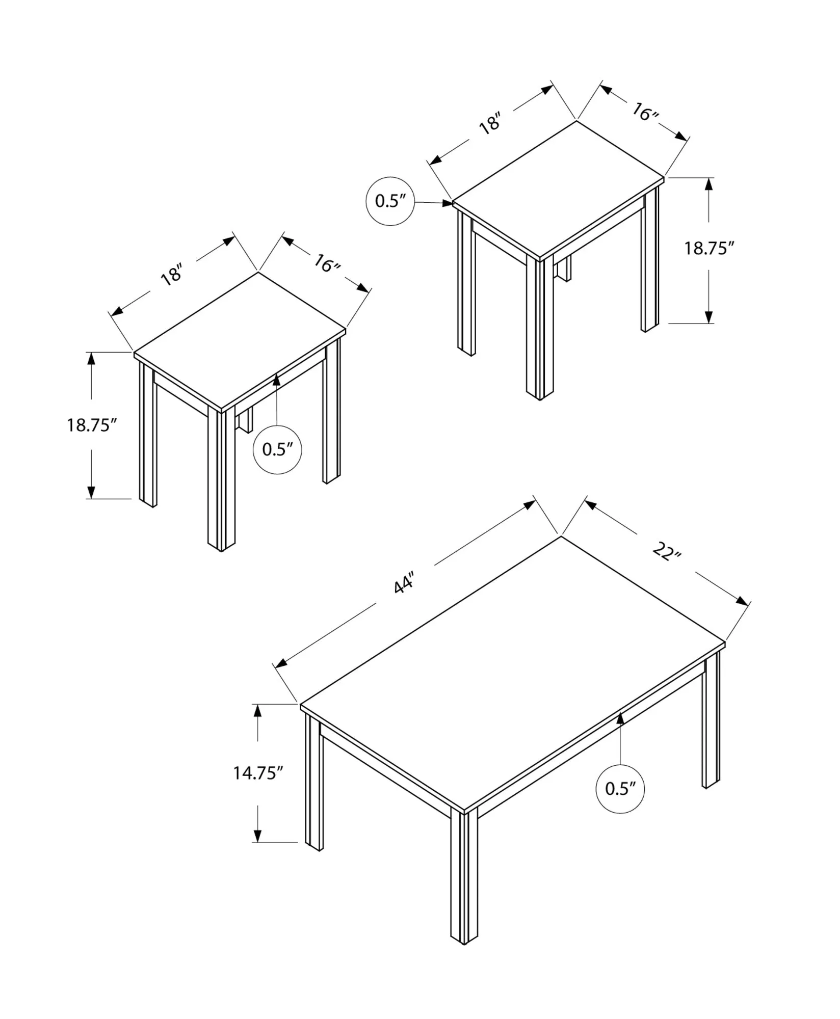 Table Set - 3Pcs Set / Black