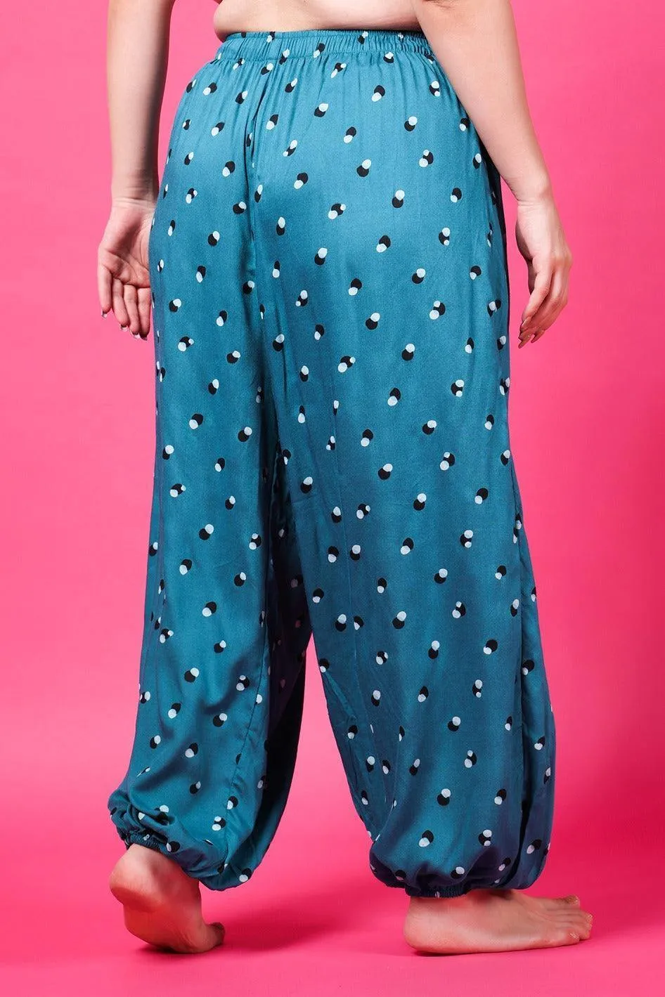 Teal Green Dots Printed Harem Pants