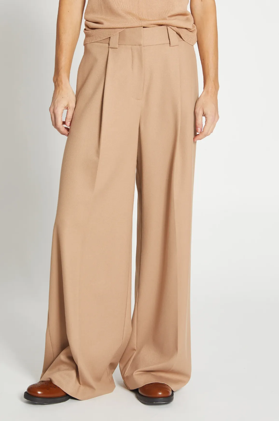 TIFFANY MID-WAISTED WIDELEG TROUSER - CAMEL