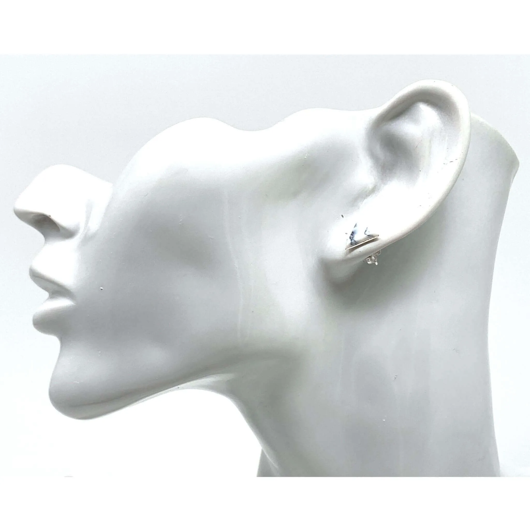 White Howlite Triangle Stud Earrings In Sterling Silver