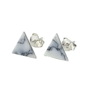 White Howlite Triangle Stud Earrings In Sterling Silver