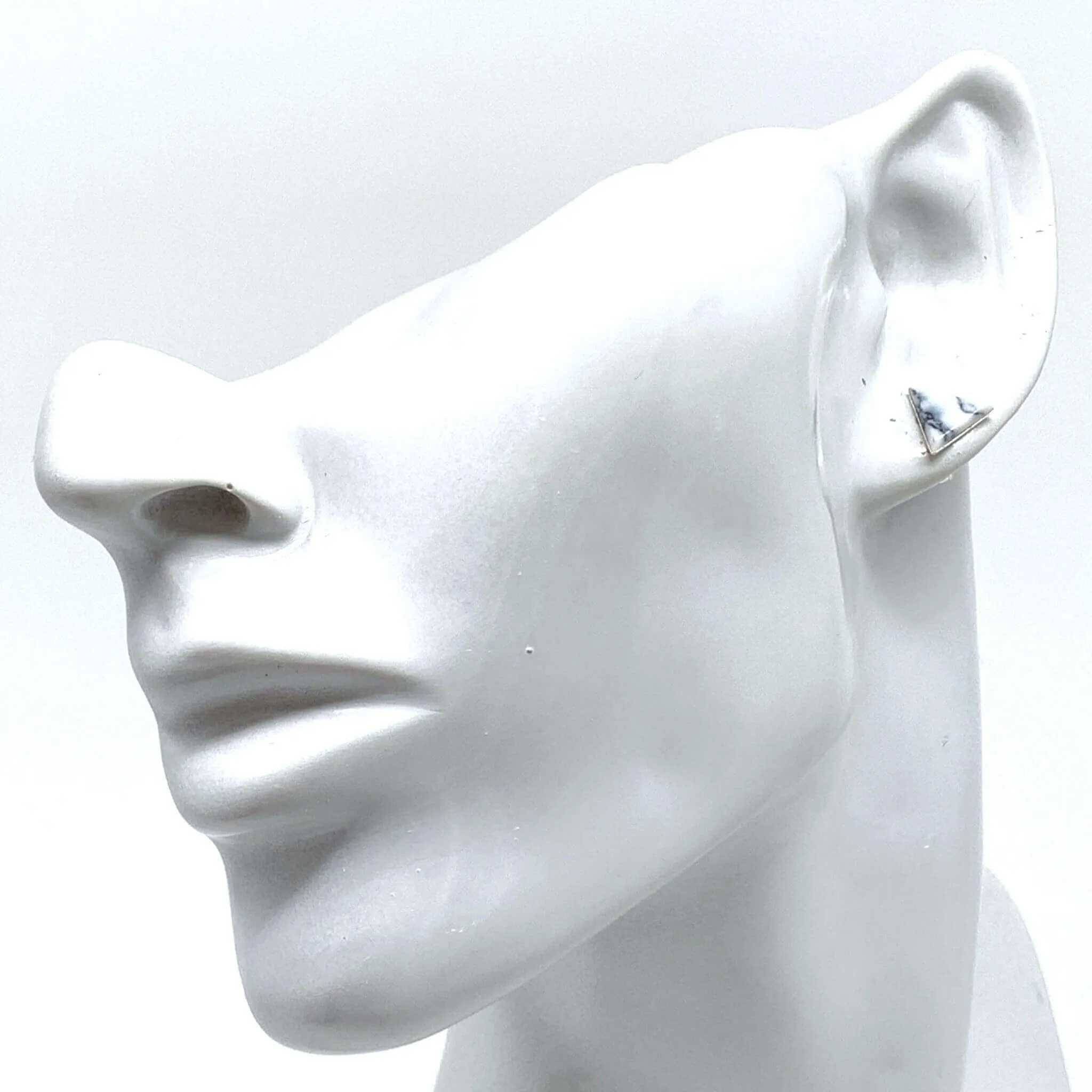 White Howlite Triangle Stud Earrings In Sterling Silver