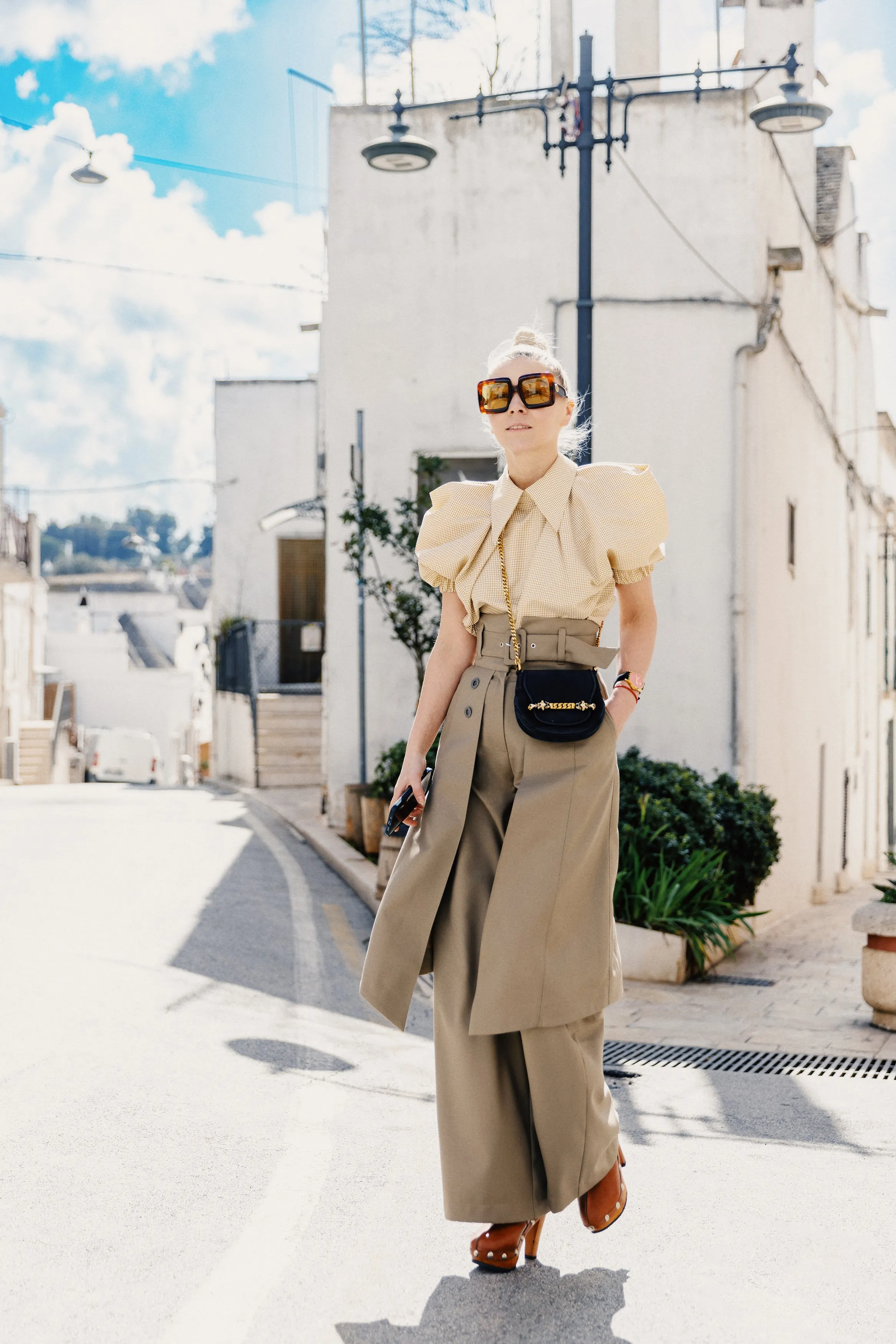 Wide Leg Trousers With Skirt Overlay Beige