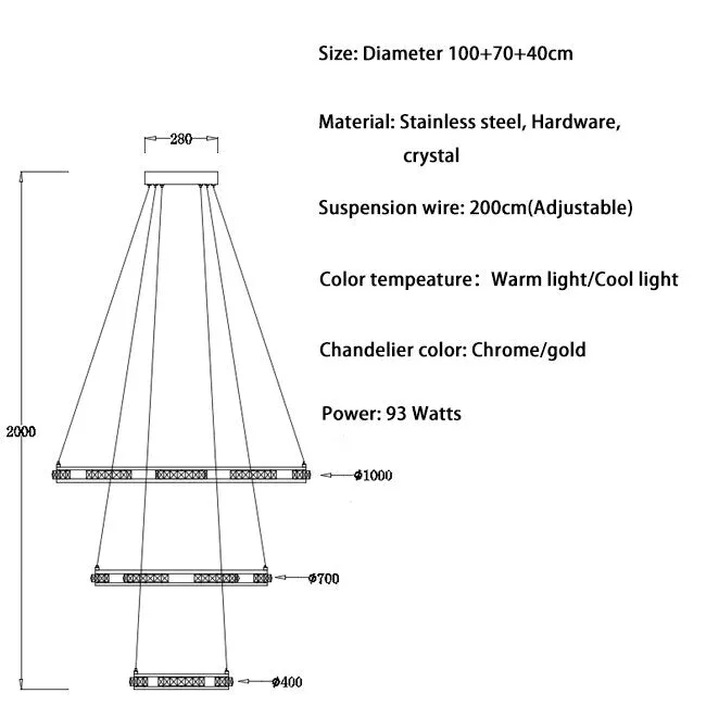 YLK Stainless steel Ring Design Modern LED chandelier for staircase