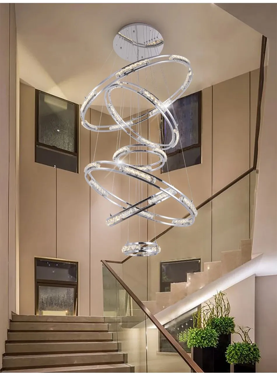 YLK Stainless steel Ring Design Modern LED chandelier for staircase