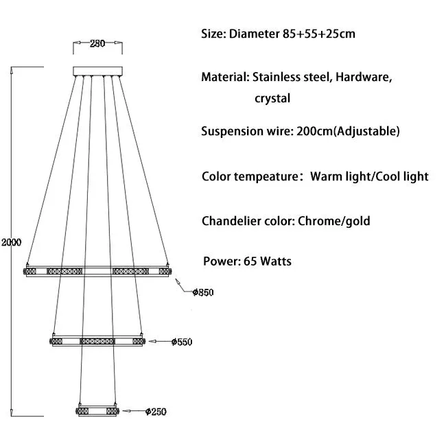 YLK Stainless steel Ring Design Modern LED chandelier for staircase