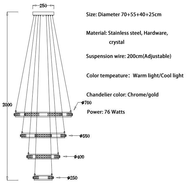 YLK Stainless steel Ring Design Modern LED chandelier for staircase