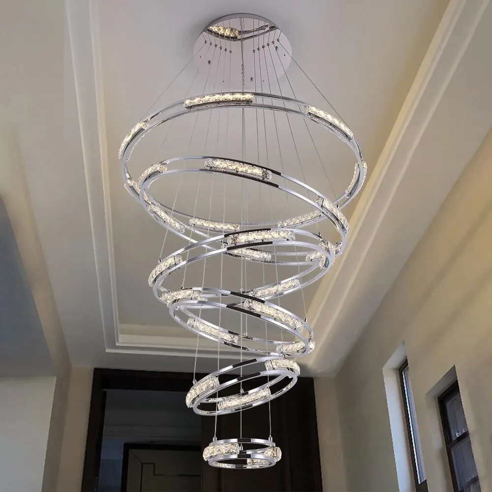 YLK Stainless steel Ring Design Modern LED chandelier for staircase