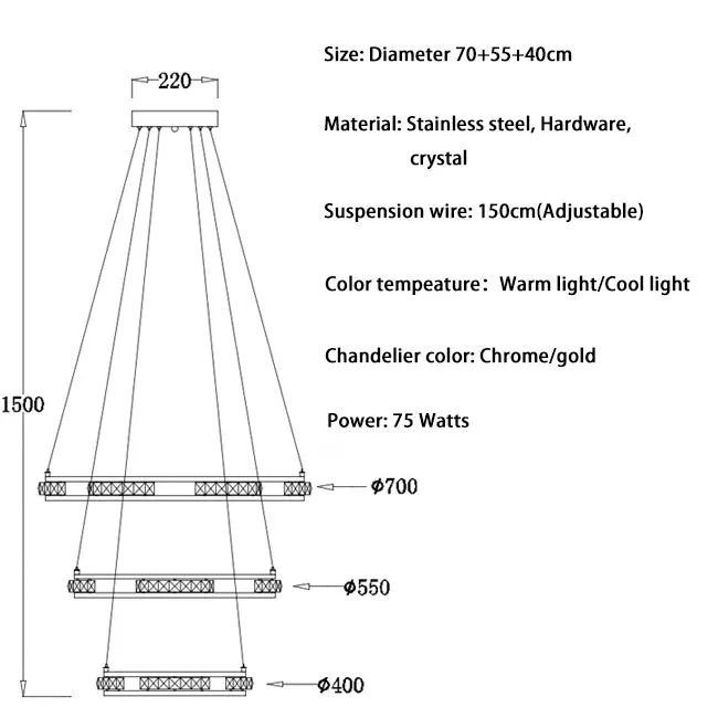 YLK Stainless steel Ring Design Modern LED chandelier for staircase