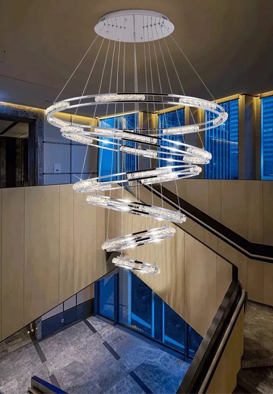 YLK Stainless steel Ring Design Modern LED chandelier for staircase