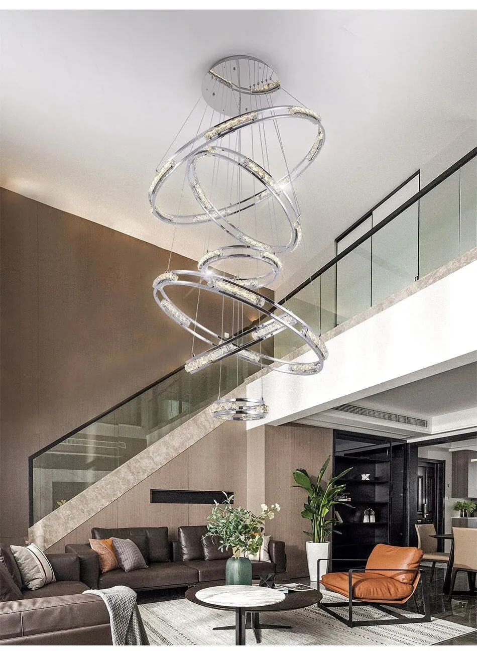 YLK Stainless steel Ring Design Modern LED chandelier for staircase