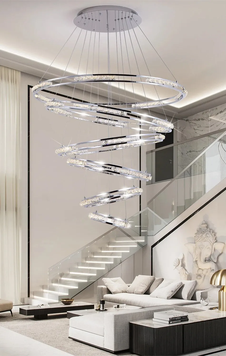 YLK Stainless steel Ring Design Modern LED chandelier for staircase