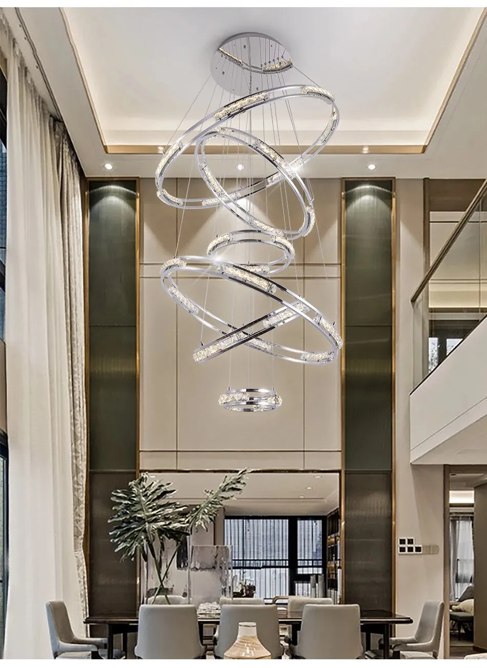 YLK Stainless steel Ring Design Modern LED chandelier for staircase