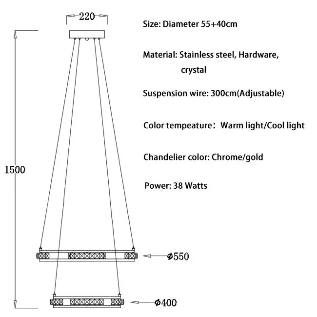 YLK Stainless steel Ring Design Modern LED chandelier for staircase