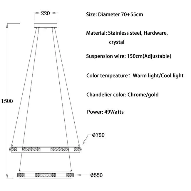 YLK Stainless steel Ring Design Modern LED chandelier for staircase