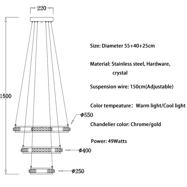 YLK Stainless steel Ring Design Modern LED chandelier for staircase