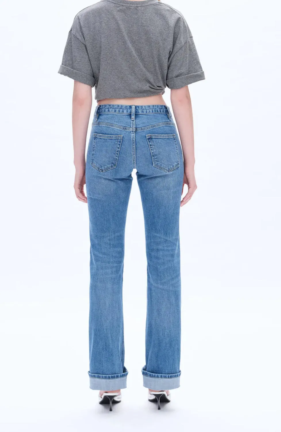 Yoyo Mid Rise Cuffed Straight Jeans